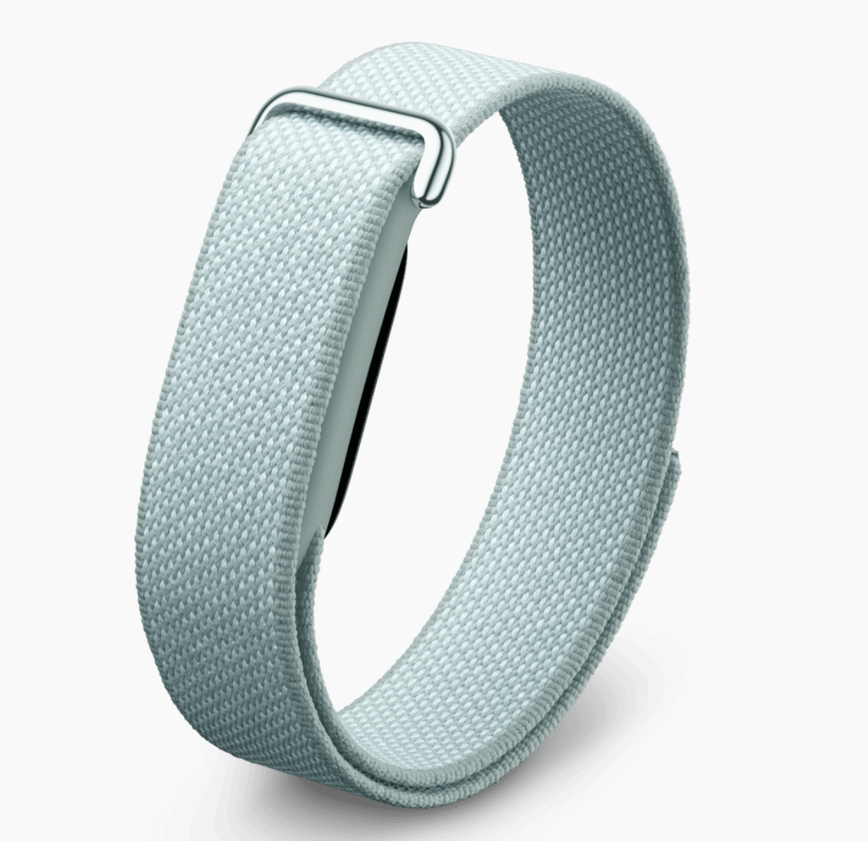 Fitbit Air with a soft woven band and metallic clasp, front view