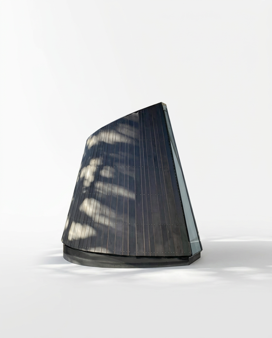 A sculptural outdoor installation isolated on a clean white background